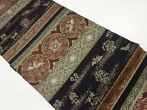 向かい鳥に横段・丸文模様織出し名古屋帯